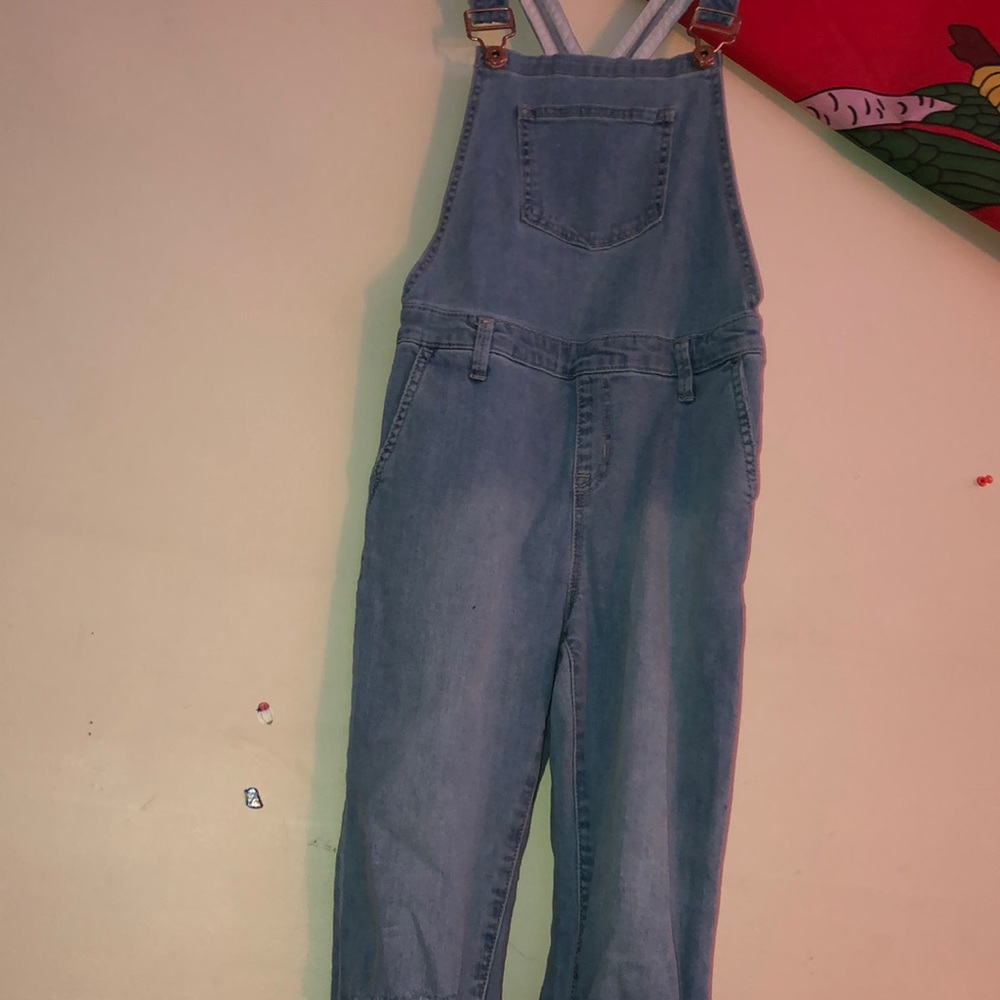 Cute light washed overalls with two rips